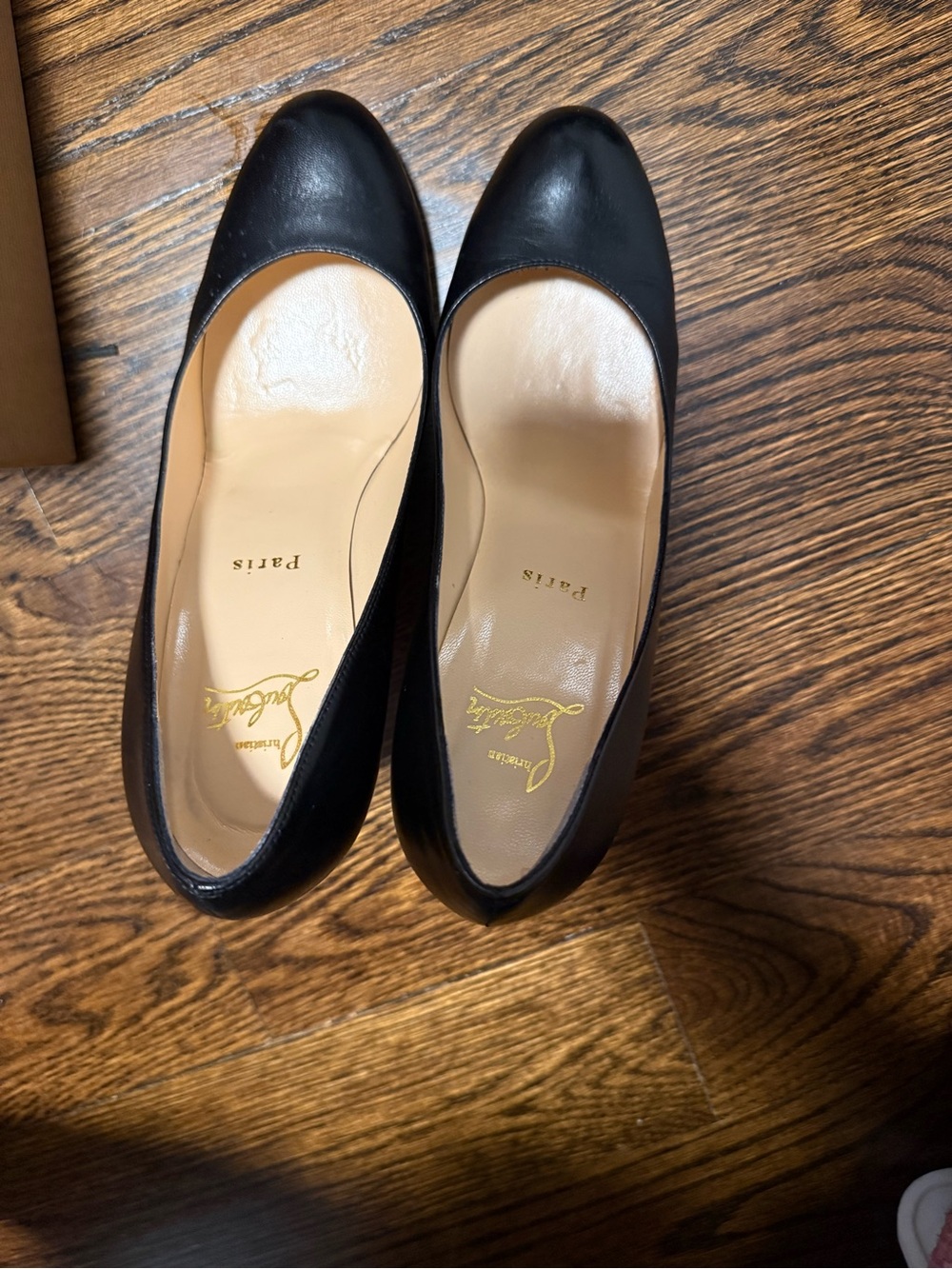 Christian Louboutin Black Leather Round-Toe Flats